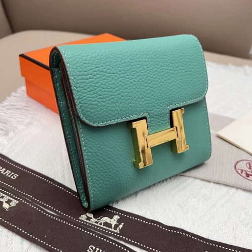 Hermes Green Epsom Leather Constance Compact Wallet - Image 8