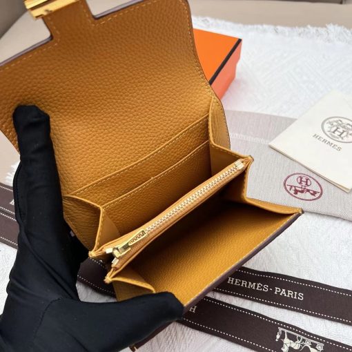 Hermes Evercolor Constance Compact Passant Wallet Jaune Ambre - Image 8
