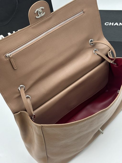 Chanel Maxi "Souplissimo" Large Flap Bag Light Brown Caviar Silver Hardware - Image 3