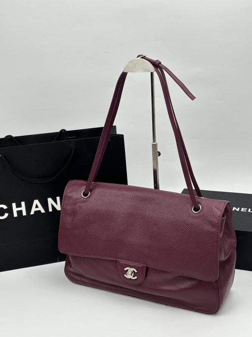Chanel Maxi "Souplissimo" Large Flap Bag Burgundy Caviar Silver Hardware - Image 8
