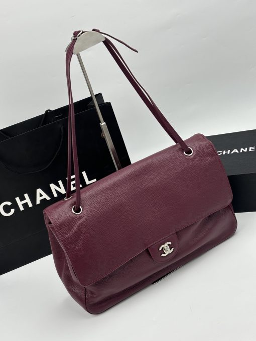 Chanel Maxi "Souplissimo" Large Flap Bag Burgundy Caviar Silver Hardware - Image 9