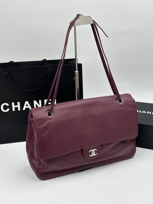 Chanel Maxi "Souplissimo" Large Flap Bag Burgundy Caviar Silver Hardware - Image 10