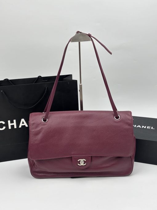 Chanel Maxi "Souplissimo" Large Flap Bag Burgundy Caviar Silver Hardware - Image 11