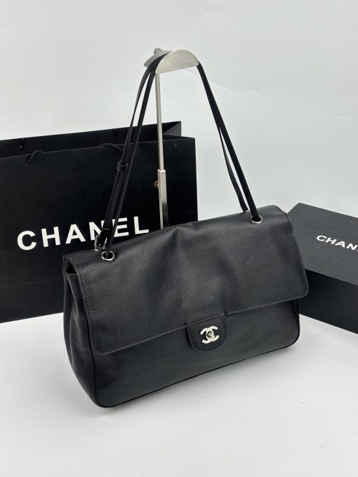 Chanel Maxi "Souplissimo" Large Flap Bag Black Caviar Silver Hardware - Image 9