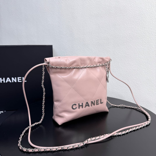 Chanel Shiny Calfskin Quilted Mini Chanel 22 Light Pink - Image 3