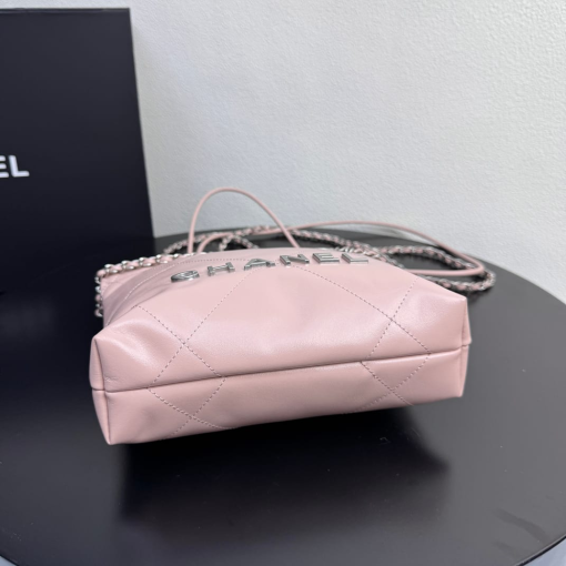 Chanel Shiny Calfskin Quilted Mini Chanel 22 Light Pink - Image 6