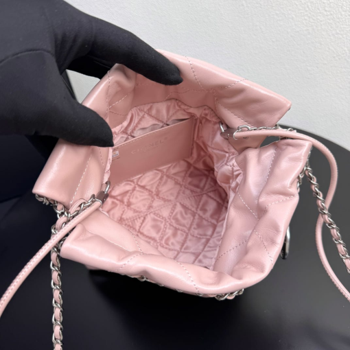 Chanel Shiny Calfskin Quilted Mini Chanel 22 Light Pink - Image 8