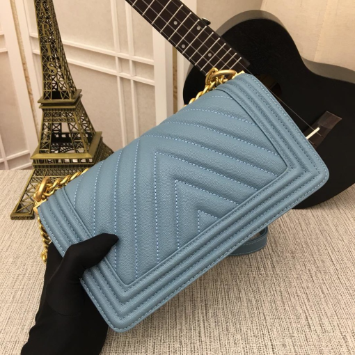 Chanel Medium Boy Bag Blue Chevron Caviar Gold Hardware - Image 6