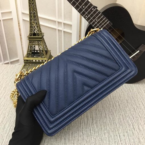 Chanel Medium Boy Bag Navy Chevron Caviar Gold Hardware - Image 7