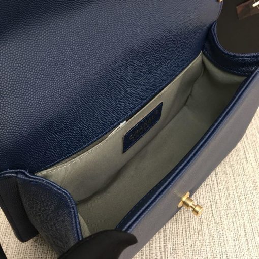 Chanel Medium Boy Bag Navy Chevron Caviar Gold Hardware - Image 6