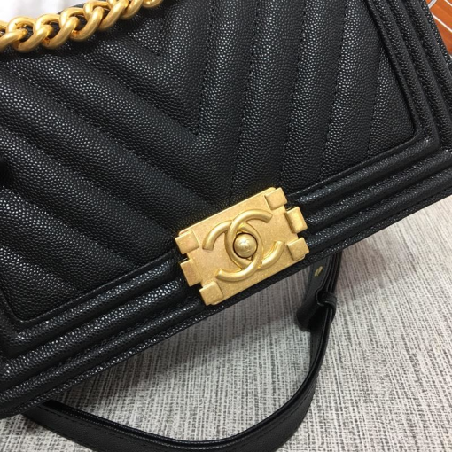 Chanel Medium Boy Bag Black Chevron Caviar Light Gold Hardware - Image 4