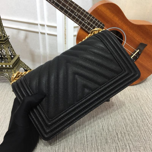 Chanel Medium Boy Bag Black Chevron Caviar Light Gold Hardware - Image 3
