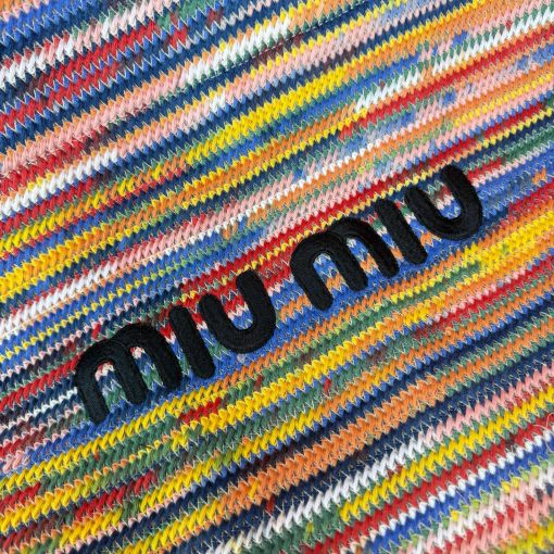 Miu Miu Cotton Crochet Stripe Tote Bag Multicolor - Image 5