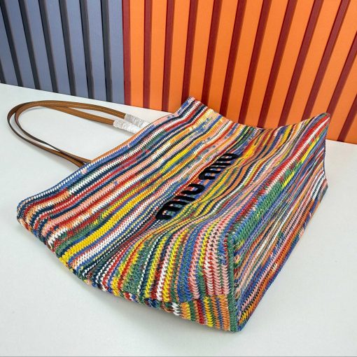 Miu Miu Cotton Crochet Stripe Tote Bag Multicolor - Image 7