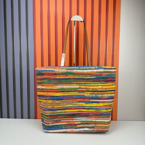 Miu Miu Cotton Crochet Stripe Tote Bag Multicolor - Image 8