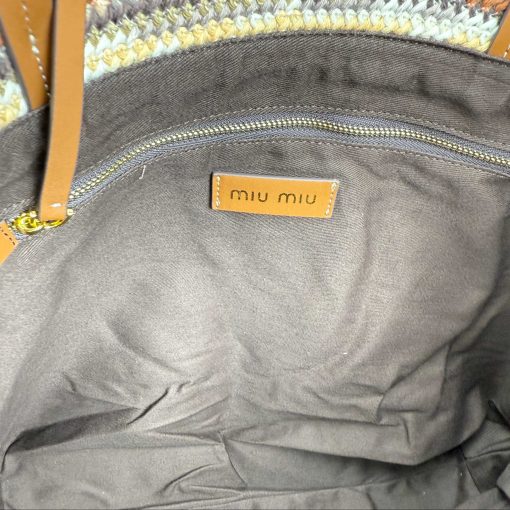 Miu Miu Cotton Crochet Stripe Tote Bag Multicolor - Image 3