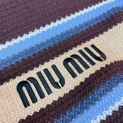 Miu Miu Raffia Effect Crochet Large Woven Tote Cocoa Brown Celeste Natural - Image 5