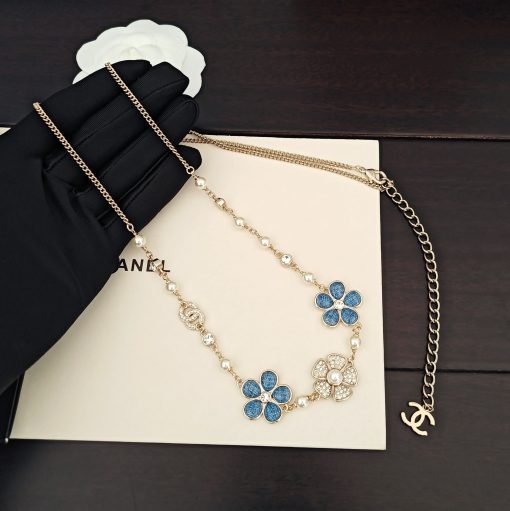 Chanel Blue Floral Convertible Chain Belt And Necklace - Image 5