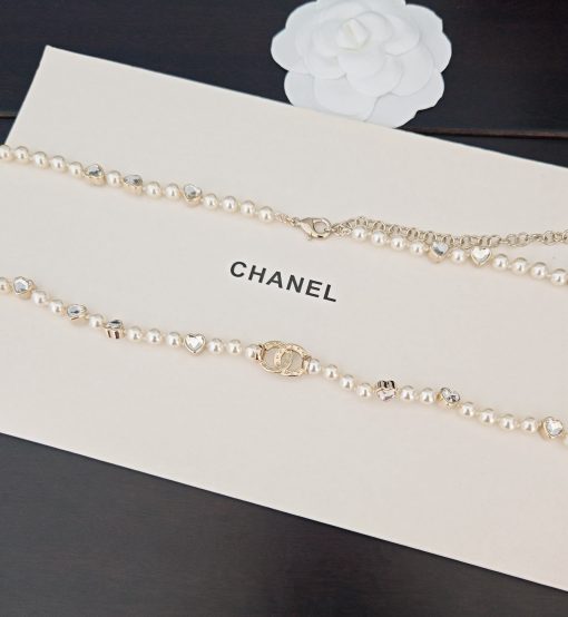 Chanel CC Strass And Heart Motif Pearl Sautoir Necklace – Light Gold-Tone - Image 2