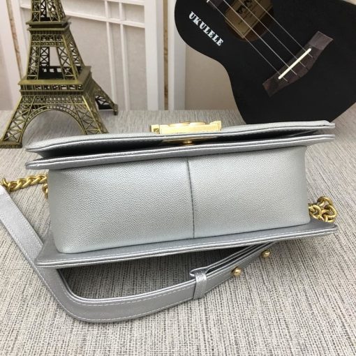 Chanel Medium Boy Bag Silver Chevron Caviar Gold Hardware - Image 7