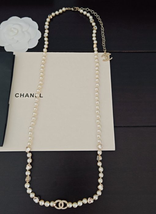 Chanel CC Strass And Heart Motif Pearl Sautoir Necklace – Light Gold-Tone - Image 4
