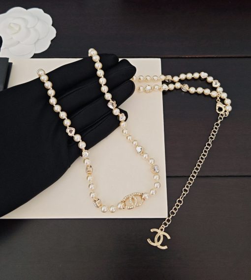 Chanel CC Strass And Heart Motif Pearl Sautoir Necklace – Light Gold-Tone - Image 5