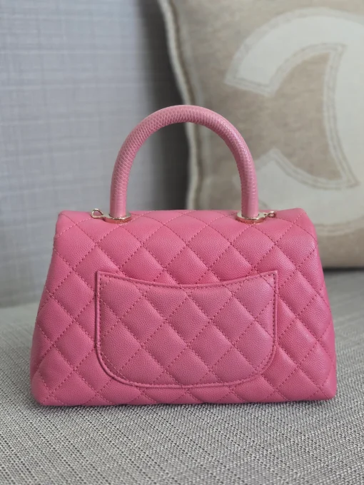 Chanel Light Pink Caviar Quilted Lizard Embossed Coco Handle Small - Image 3