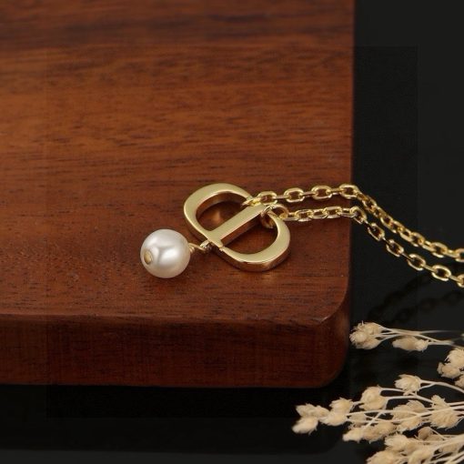 Christian Dior Pearl Petit CD Necklace Gold - Image 2