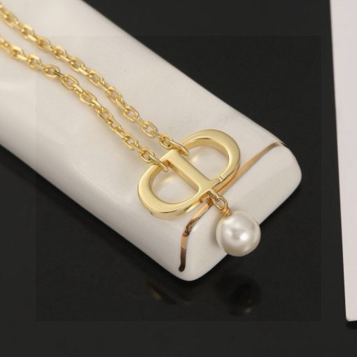 Christian Dior Pearl Petit CD Necklace Gold - Image 4