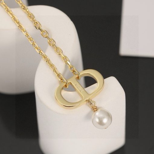 Christian Dior Pearl Petit CD Necklace Gold - Image 5
