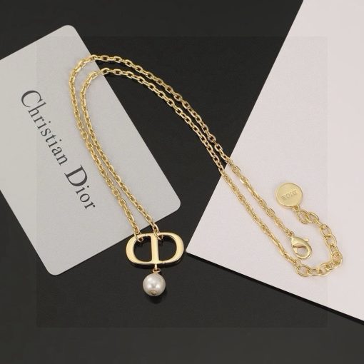 Christian Dior Pearl Petit CD Necklace Gold - Image 7