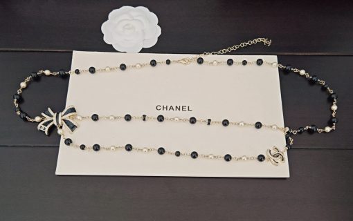 Chanel CC Pearl Ribbon-Threaded Chain Belt And Sautoir - Image 4