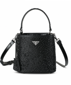 Prada Panier Crystal-Embellished Satin Mini Bucket Bag Black