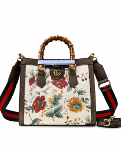 Gucci Diana Bamboo Floral Print Canvas Tote Bag Beige 678842