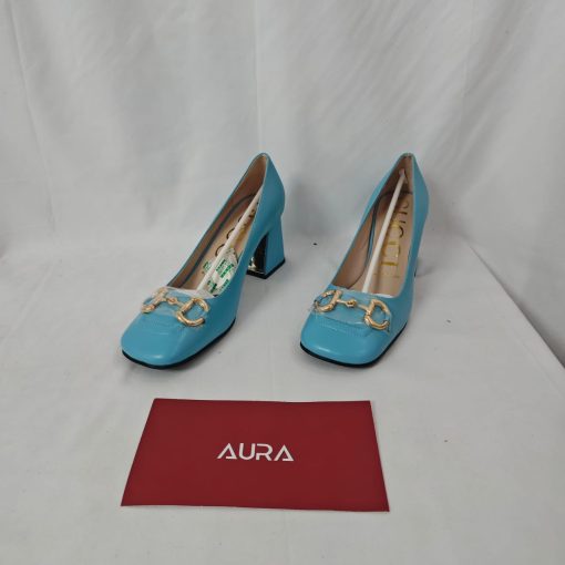 Gucci Women's Mid Heel Pump With Horsebit Blue - Image 2