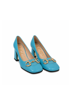 Gucci Women's Mid Heel Pump With Horsebit Blue