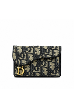 Dior Blue Oblique Jacquard Saddle Bloom Card Holder