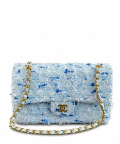 Chanel Medium Classic Double Flap Bag Light Blue Tweed