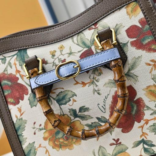 Gucci Diana Bamboo Floral Print Canvas Tote Bag Beige 678842 - Image 7