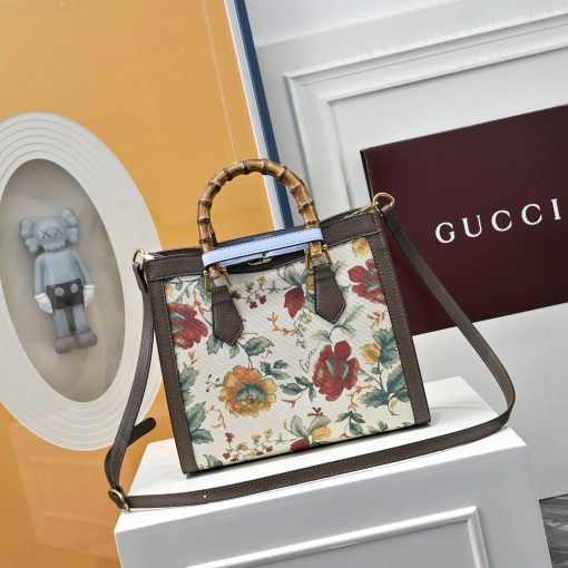 Gucci Diana Bamboo Floral Print Canvas Tote Bag Beige 678842 - Image 6