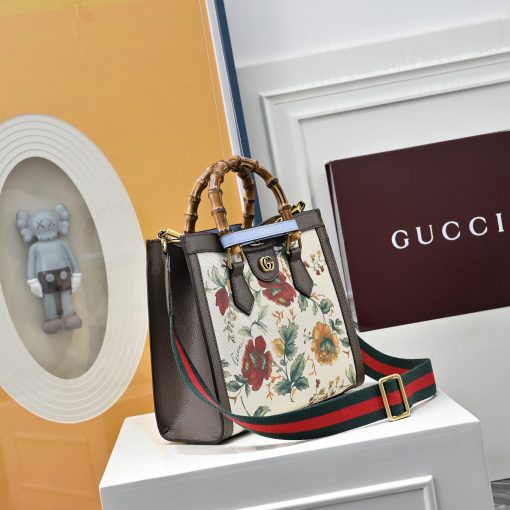 Gucci Diana Bamboo Floral Print Canvas Tote Bag Beige 678842 - Image 5