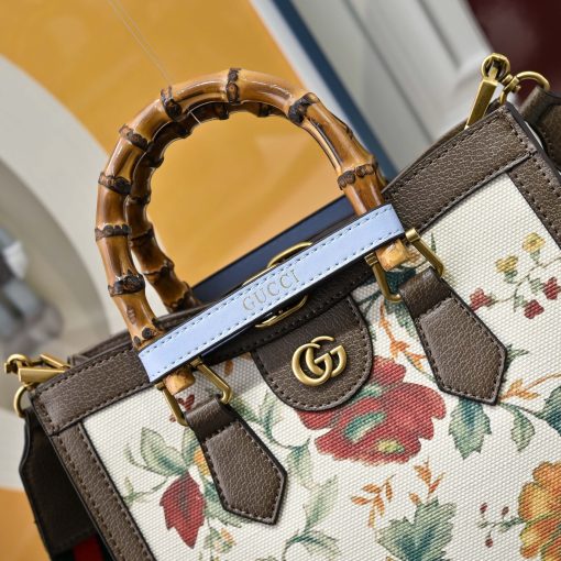 Gucci Diana Bamboo Floral Print Canvas Tote Bag Beige 678842 - Image 3