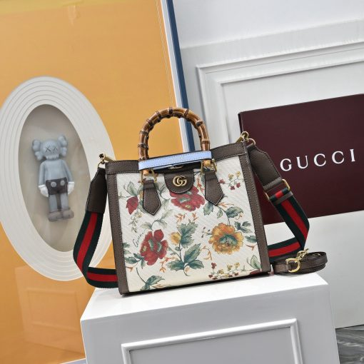 Gucci Diana Bamboo Floral Print Canvas Tote Bag Beige 678842 - Image 2