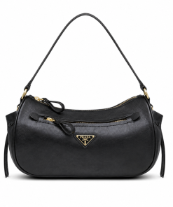 Prada Women's Black Small Logo-Plaque Drawstring 1A296 Shoulder Bag