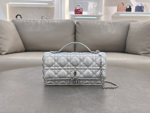 My Dior Mini Bag Iridescent Metallic Silver-Tone Cannage Lambskin - Image 4