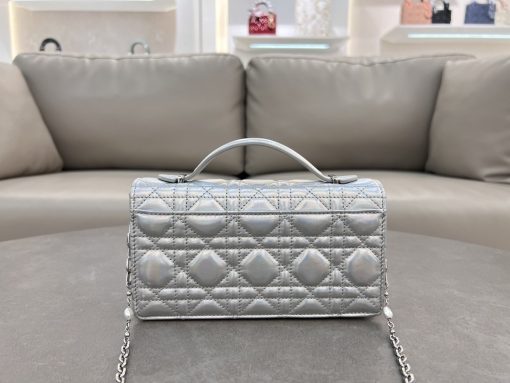 My Dior Mini Bag Iridescent Metallic Silver-Tone Cannage Lambskin - Image 7