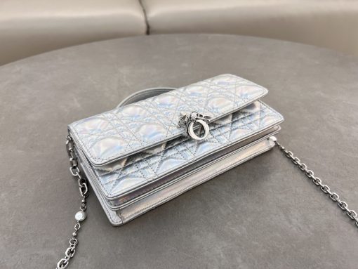 My Dior Mini Bag Iridescent Metallic Silver-Tone Cannage Lambskin - Image 9