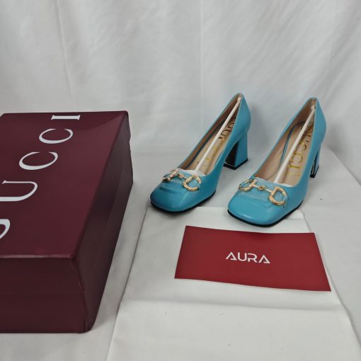 Gucci Women's Mid Heel Pump With Horsebit Blue - Image 4
