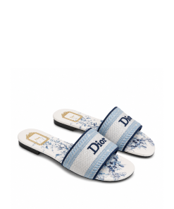 Dior Dway Slide Embroidered Canvas Blue and White Floral Motif
