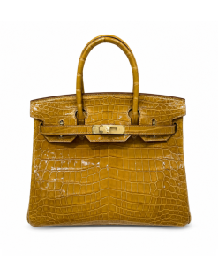 Hermès Birkin 30 Shiny Porosus Crocodile In Caramel With Gold Hardware